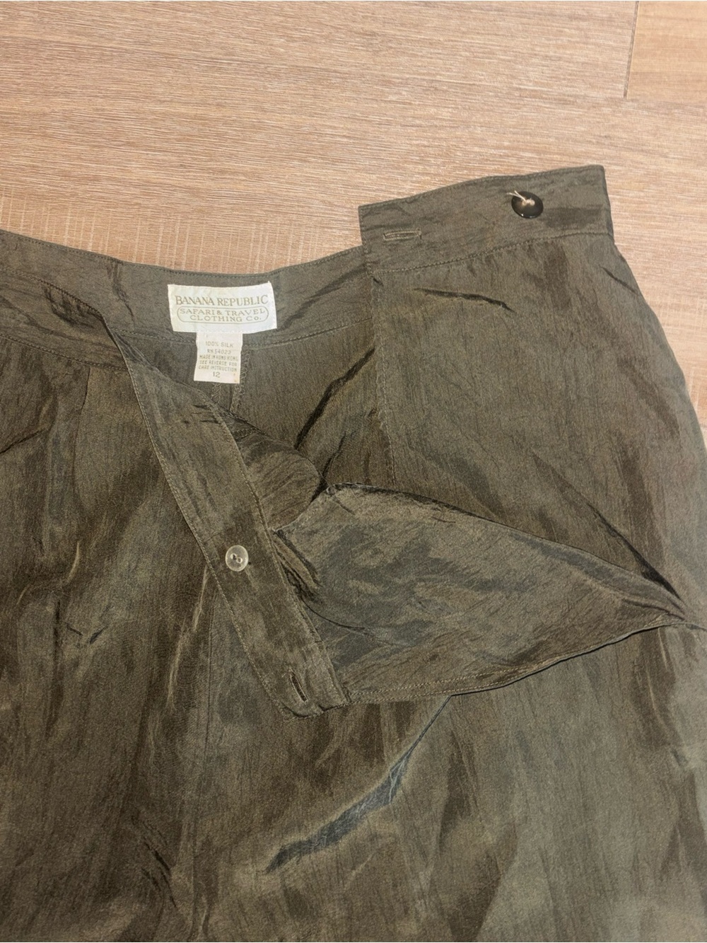 Vintage 80s Banana Republic Silk Trousers Pleated Safari Khaki Olive Pants - Picture 8 of 8